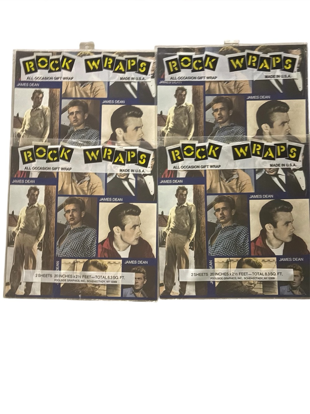James Dean Wrapping Paper Gift Wrap NWT.  Set of 4! RARE. Rock Wraps